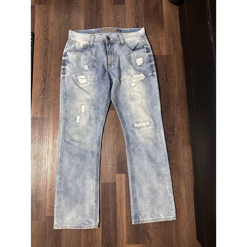 Men’s Lazer Distressed Denim Jeans Light Wash Size 34x32